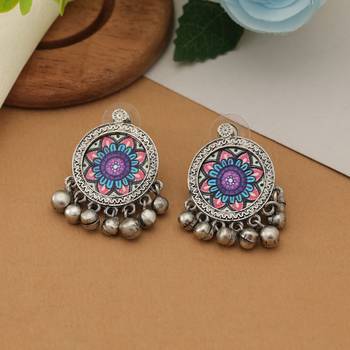 multicolor alloy earrings with meena dangle design 2