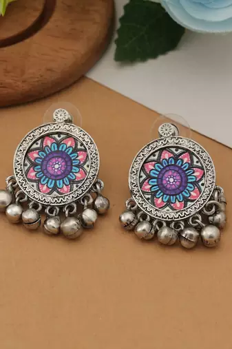 multicolor alloy earrings with meena dangle design