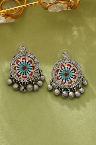 Multi color meena work oxidised earrings