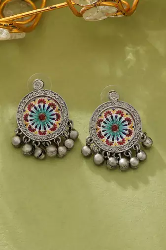 Multi color meena work oxidised earrings
