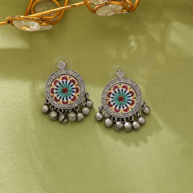 Multi color meena work oxidised earrings