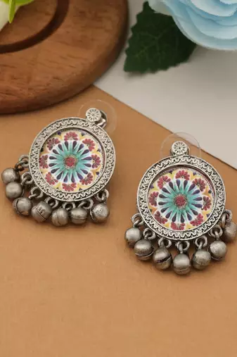 multicolor alloy earrings with meena dangle work