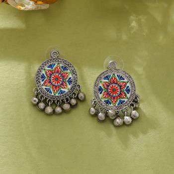 multicolor alloy earrings with oxidised meena design 1