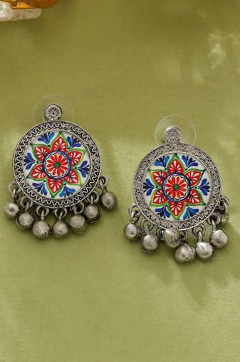 Multi color meena work oxidised earrings