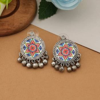 multicolor alloy earrings with oxidised meena design 2