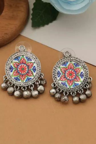 multicolor alloy earrings with oxidised meena design