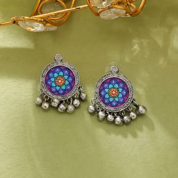 purple alloy earrings with meena dangle design 1