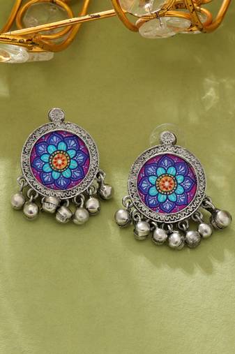Purple color meena work oxidised earrings