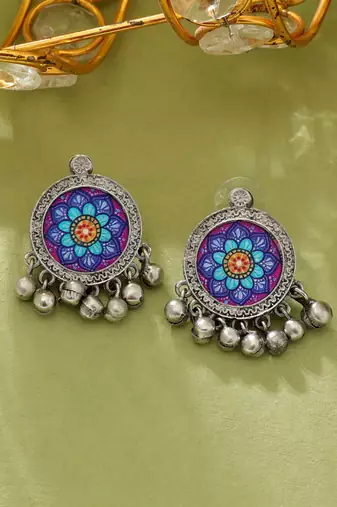 Purple color meena work oxidised earrings