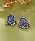 Purple color meena work oxidised earrings