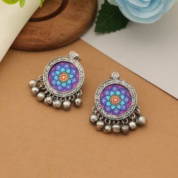 purple alloy earrings with meena dangle design 2