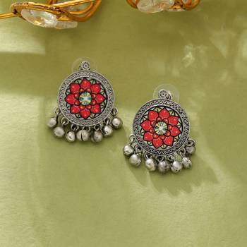 orange alloy earrings with meena dangle work 1