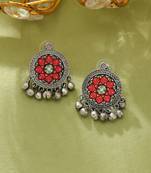 Orange color meena work oxidised earrings