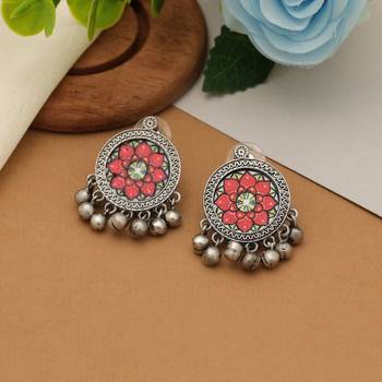 orange alloy earrings with meena dangle work 2