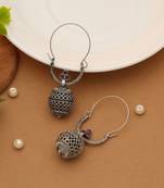 silver alloy earrings with oxidised stone drop work
