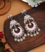 Pink color meena work oxidised earrings