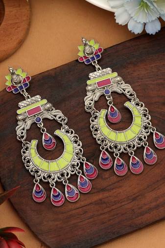 Pista green color meena work oxidised earrings