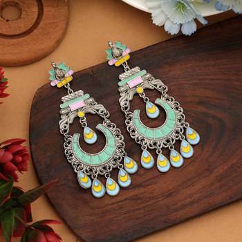 rama green alloy earrings with meena drop design 1