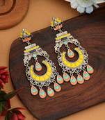 Yellow color meena work oxidised earrings