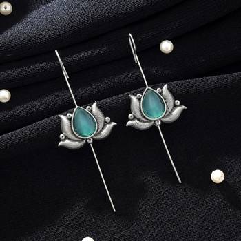 pista green alloy ear cuff with oxidised stone work 2