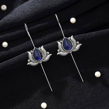 blue alloy ear cuff with glass stone drop style 2