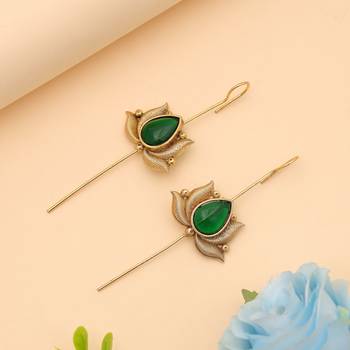 green alloy ear cuff with gold plated stone work 1