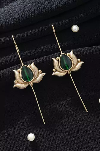 green alloy ear cuff with gold plated stone work
