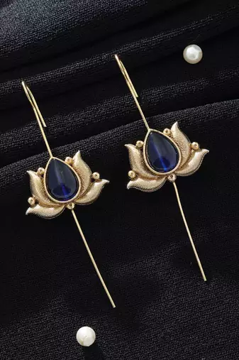 blue alloy ear cuff with gold plated stone work
