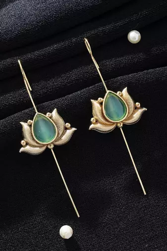 pista green alloy ear cuff with glass stone design