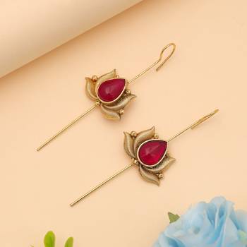 rani pink alloy ear cuff with gold plated stone work 1