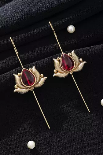 rani pink alloy ear cuff with gold plated stone work