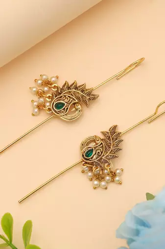 Green color oxidised ear cuff