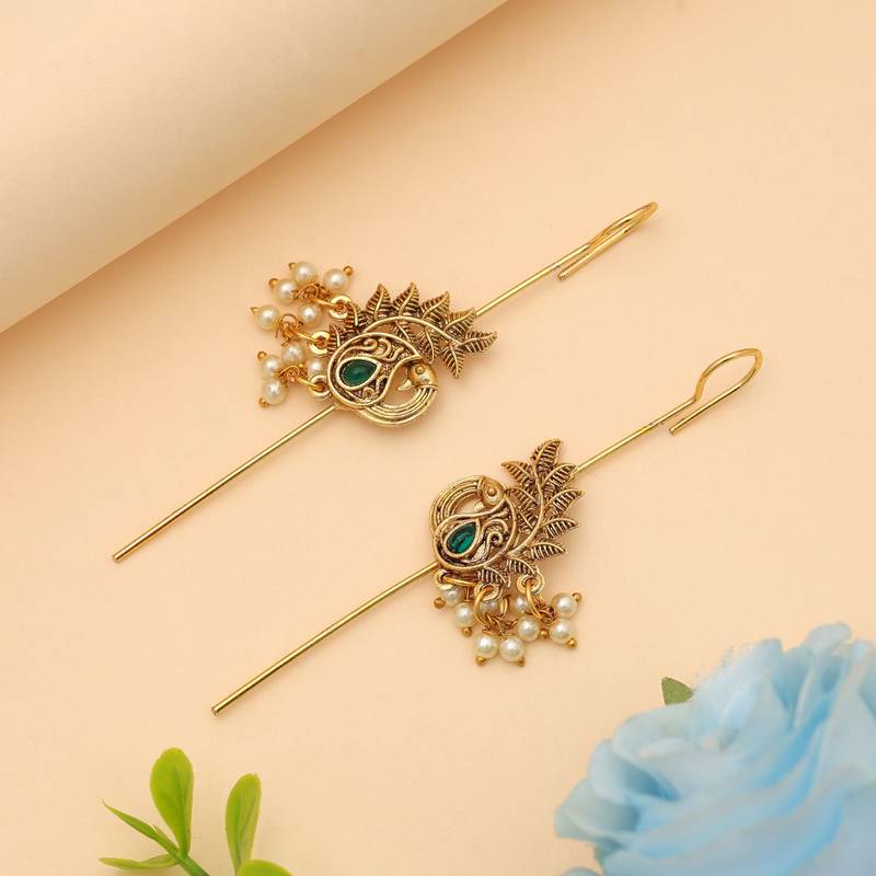 Green color oxidised ear cuff