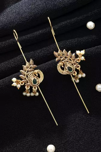 green alloy ear cuff with glass stone drop design