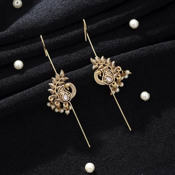 white alloy ear cuff with gold plated stone work 2