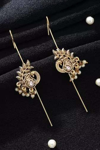 white alloy ear cuff with gold plated stone work