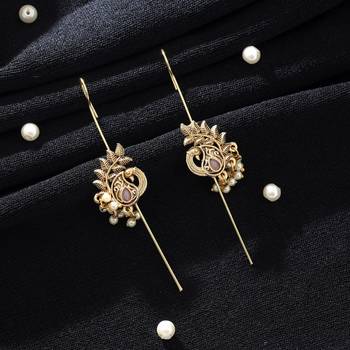 light pink alloy ear cuff with glass stone drop design 2
