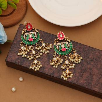 rani green alloy earrings with dangle stone design 1
