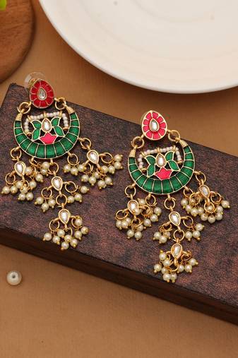 Rani green color meenakari earrings