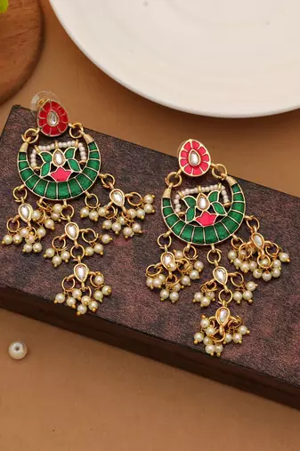 Rani green color meenakari earrings