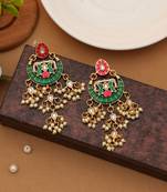 rani green alloy earrings with dangle stone design
