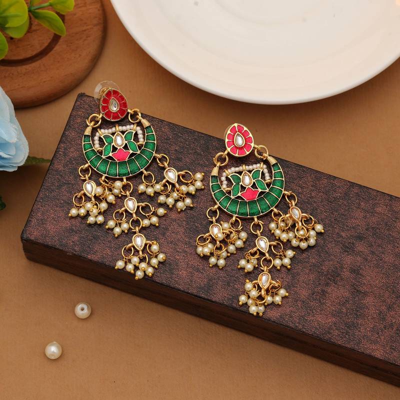 Rani green color meenakari earrings