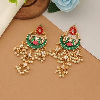 rani green alloy earrings with dangle stone design 2