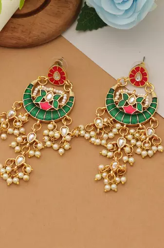 rani green alloy earrings with dangle stone design