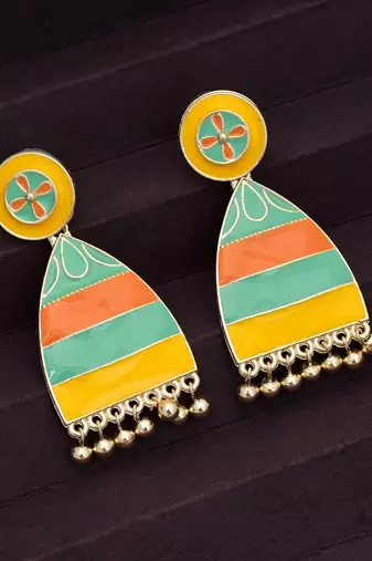 multi alloy earrings with meenakari dangle work