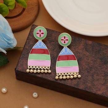 multicolor alloy earrings with gold dangle design 1