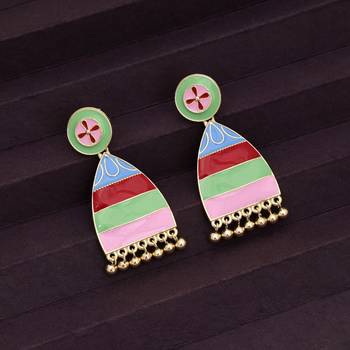 multicolor alloy earrings with gold dangle design 2