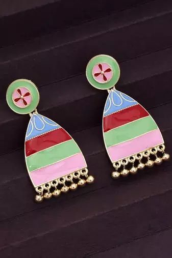 multicolor alloy earrings with gold dangle design