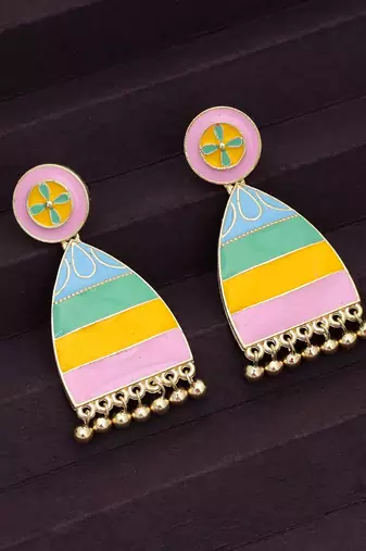 multicolor alloy earrings with meenakari drop work