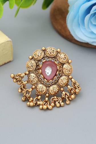 Pink color matte gold rings